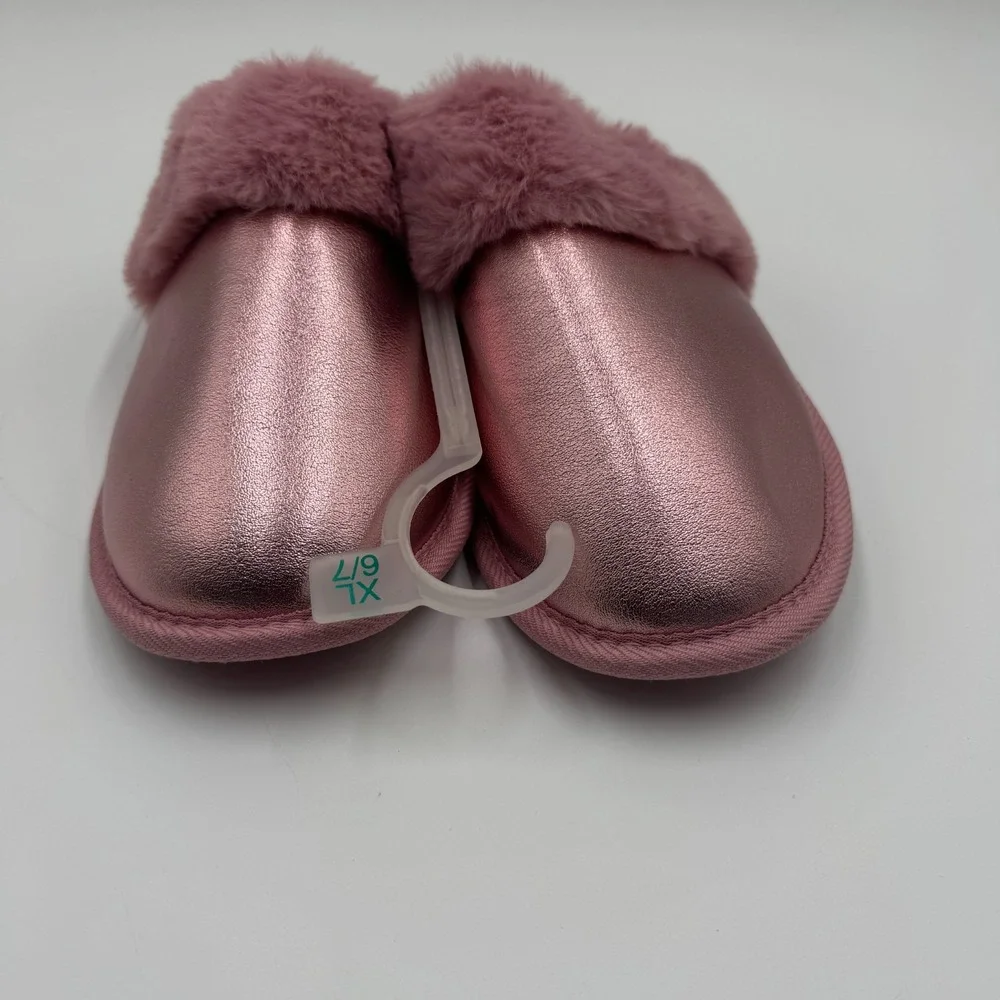 Cat & Jack Lane Metallic Scuff Slippers Girls XL 6/7 Pink NWT